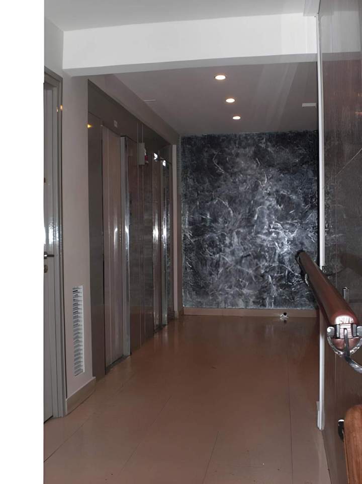 Couloir intérieur avec un mur d'accentuation en enduit décoratif marbré, Île-de-France